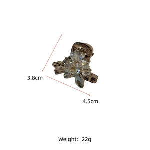 Detailed view of luxury crystal hair claw clip showing precise 3.8cm x 4.5cm dimensions