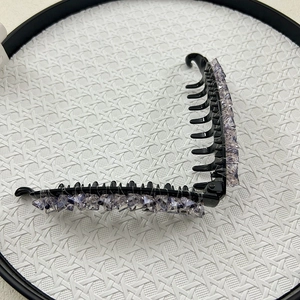 Minimalist large banana hair clip with purple crystals for elegant ponytail styling