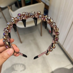 Luxurious wavy headband with sparkling brown and lavender crystals and anti-slip teeth