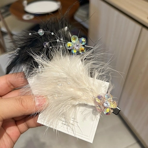 Fairy Feather Hair Clip Retro Handmade Artificial Crystal Flower Duckbill Clip Forest Style Hairpin Ancient Accessories Women