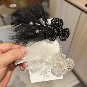 Fairy Style Artificial Crystal Flower Feather Hair Clip For Women Elegant Hand-made Rhinestone Hair Accessory For Party Wedding