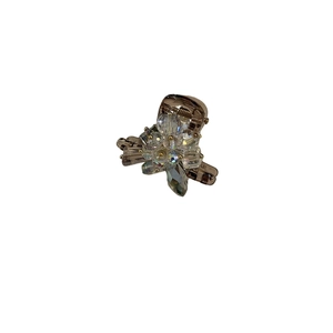 Mini crystal flower hair claw clip in luxury champagne gold metal for women