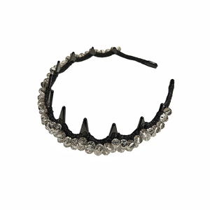 Luxe crystal headband with black spikes and clear beads in Korean gothic fashion style