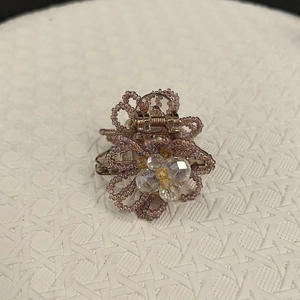 Exquisite crystal flower hair claw with purple beads and gold metal tassels for women