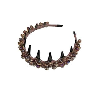 Elegant rhinestone wavy headband with purple crystals and non-slip teeth for women