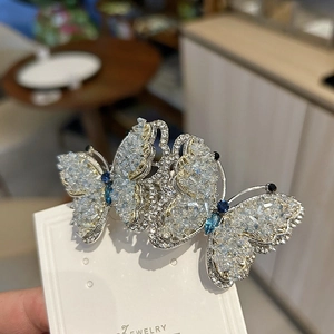 Exquisite Light Luxury Butterfly Spring Hair Clip With Blue White Rhinestones Elegant Alloy Handmade Hair Accessories For Women