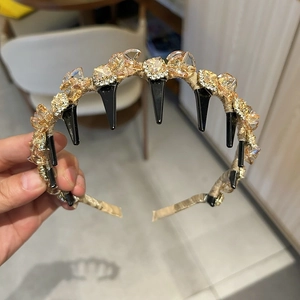 Serre-Tête de Luxe en Strass Champagne Avec Dents Antidérapantes Élégant Serre-Tête en Cristal Artificiel Fait à la Main pour Femme