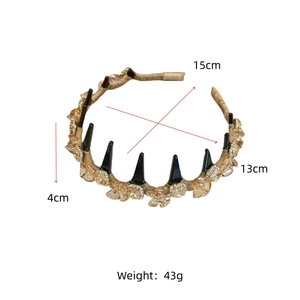 Dimensions détaillées du serre-tête en cristal champagne avec longueur 15cm et poids 43g