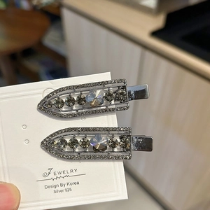 Luxurious vintage silver hair clips with grey rhinestones and purple crystal flowers