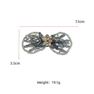Dimensions détaillées de la pince à cheveux artisanale en perles et cristaux bleus