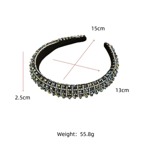 Detail shot of luxury crystal headband with dimensions 15cm x 13cm and weight 55.8g
