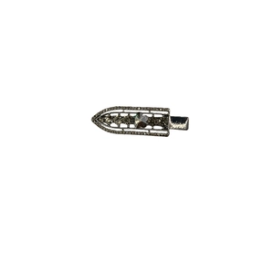 Luxurious silver alloy hair clip featuring vintage hollow design and gray rhinestones