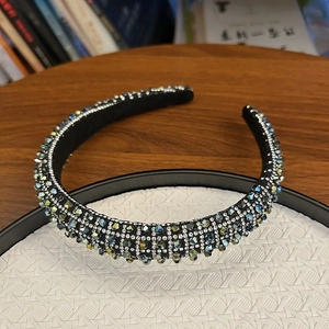 Luxurious wide headband with multi-colored crystals and rhinestones for women