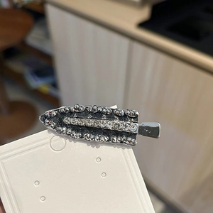 Luxurious handmade crystal hair clip with vintage grey and clear rhinestones on black base