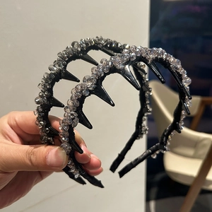 Women Rhinestone Crystal Headband With Teeth Anti Slip High Top Hair Hoop Luxury Handmade Fashion Headpiece Hair Accessory