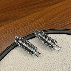 Vintage luxury crystal beaded hair clips with grey rhinestones on metallic base