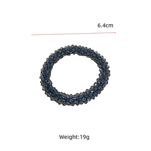 Deep blue crystal beaded hair scrunchie with 6.4cm diameter and 19g lightweight design