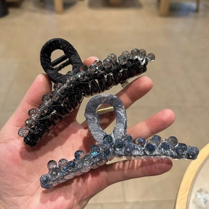 Sparkling crystal shark hair clips in black and blue-grey set of two for women
