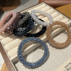 Elegant Faceted Crystal Beaded Hair Ties For Women High Elasticity Artificial Pearl Hair Rope Woven Ponytail Holder Hair Accessories