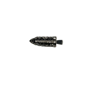 Vintage style handmade beaded crystal hair clip with gunmetal rhinestones on white background