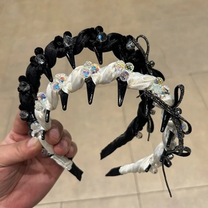 Exquisite Rhinestone Bow Headband With Teeth Satin Padded High Top Headband Retro Punk Style Hair Hoop For Women