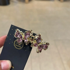 Koreanischer Stil Doppel Schmetterling Haarspange Für Damen Mode Strass Federclip Vergoldet Legierung Haarschmuck Party Schmuck