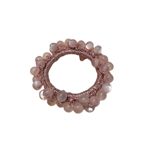 Elegant pink cat eye stone hair scrunchie with translucent beads and elastic band