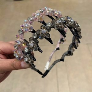Luxury Artificial Crystal Flower Headband With Rhinestone Inlaid Small Clips Handmade Woven Elegant Hair Accessory For Women
