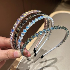 Serre-tête en Cristal Artificiel Forme Fleur Style Coréen pour Femmes Été Mince Perlé Élégant Luxe Accessoires de Cheveux
