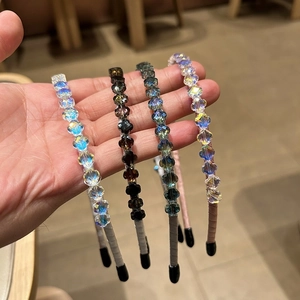Lot de quatre serre-têtes fins en cristal pour femmes avec perles de verre à facettes