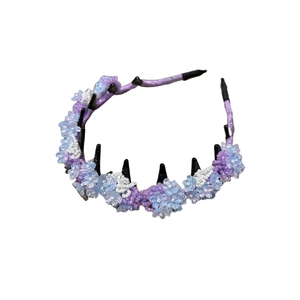 Elegant purple bead flower headband with crystal accents and hair comb attachment