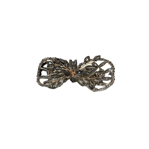 Pince à cheveux artisanale avec nœud en cristal et perles gris fumé en fil de cuivre