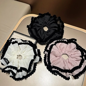 Chouchou en Tissu à Double Couche avec Bordure Ondulée en Velours Grand Chouchou Style Coréen Élégant pour Femmes