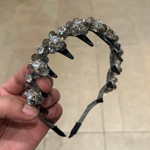 Elegant beaded crystal flower headband with small hair clips for secure styling