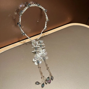 French style crystal fringe headband with petal sequins and gold chain pendants