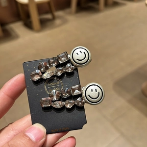 Korean Style Shiny Silver Rhinestone Smile Face Hair Clip Exquisite Handmade Alloy Side Clip Fashion Hair Accessory For Women