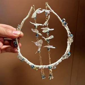 French Style Artificial Crystal Tassel Headband Elegant Flower Hair Hoop Handmade Sweet Fairy Hair Accessories For Women