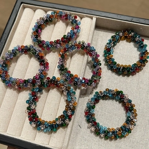 Women Elegant Artificial Crystal Beaded Hair Tie Minimalist Forest Style Elastic Hair Band Ponytail Accessories