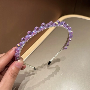 Elegant headband with purple crystal beads and silver frame for luxury hair styling