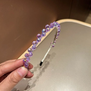 Elegant beaded crystal headband with purple AB coating and luxury metallic base