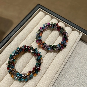 Elegant beaded crystal hair ring and ponytail holder with colorful faceted stones