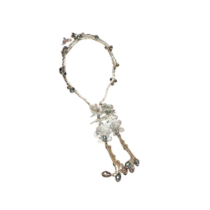 French style crystal flower headband with silver weaving and elegant hanging gold tassels