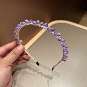 Elegant Purple Artificial Crystal Beaded Headband Luxury Handmade Hair Hoop With Faceted Beads For Women Hair Accessories