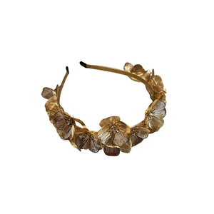 Elegant gold ginkgo leaf and floral headband with sparkling rhinestone embellishments