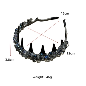 Détails des dimensions du serre-tête en cristal avec pointes et tissu gris