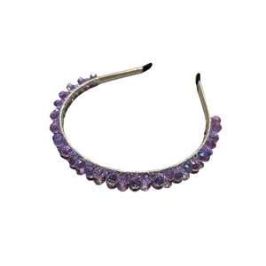 Elegant purple beaded crystal headband with silver metal frame for weddings and parties
