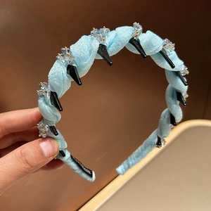 Korean Style Fabric Twisted Headband Elegant High Top Crystal Embellished Sweet Fashion Women Hair Accessories