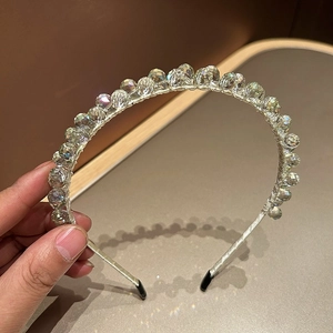 Handmade Women Luxury Artificial Crystal Beads Headband Transparent Green Faceted Round Rhinestone Hair Band Elegant Party Hair Accessories