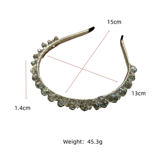 Detailed size specifications for handmade luxury crystal rhinestone headband at 45.3g weight