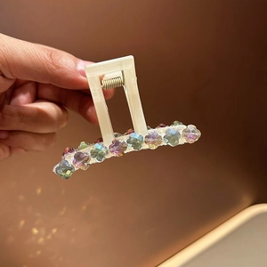 Pince à Cheveux Élégante Style Coréen avec Strass Blanc Sirène Vert Transparent Fleur Pince Crabe pour Femme Accessoires